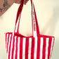 Red and White Striped Quilted Tote Bag