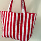 Red and White Striped Quilted Tote Bag